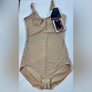 Miraclesuit Sexy Sheer Shaping Bodysuit 38C Warm Beige Firm Control NWT